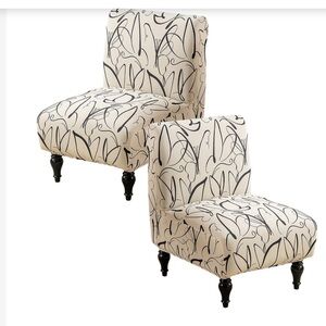 Butterfly Print Armless Chair Covers Washable  Cream Black (2-pack)